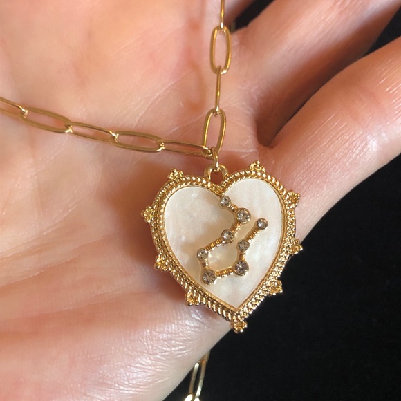 Gold Heart Gemini Zodiac Sign Pendant Necklace - Picture 2 of 10